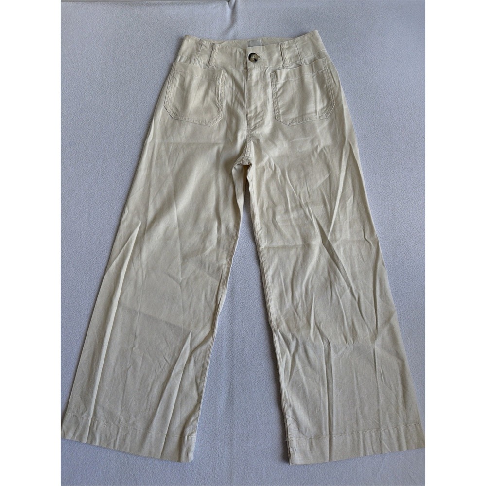 Maeve The Colette Pants Womens Cream Linen Blend Wide Leg Cropped High Rise 27